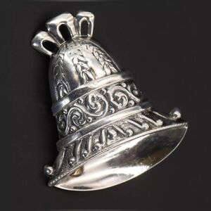 Vintage LANG Brooch Pin Sterling Silver 925 Christmas Holiday BELL Designer Gold